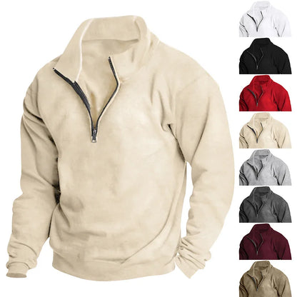 Autumn and winter new men's fleece sweatshirt stand-up collar half zipper long sleeve cross-border European trend men's top