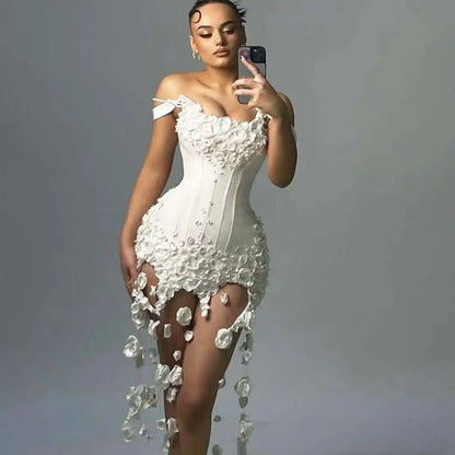 2026 New Bandage Women's Sexy Tube Top Sleeveless Flower Waist Elegant Temperament Bandage Dress