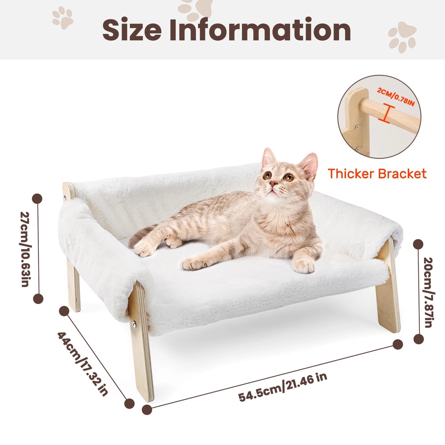 Large Cat Bed Sturdy Wooden Leg Raised Plush Cat Sofa Bed Kitten Bed for Indoor Cats - Soft Cat Couch