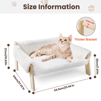 Large Cat Bed Sturdy Wooden Leg Raised Plush Cat Sofa Bed Kitten Bed for Indoor Cats - Soft Cat Couch