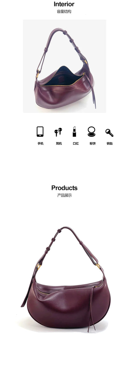 PU Leather Shoulder Bag - Dumpling Crescent Soft Hobo Bag for Women with Zipper Closure