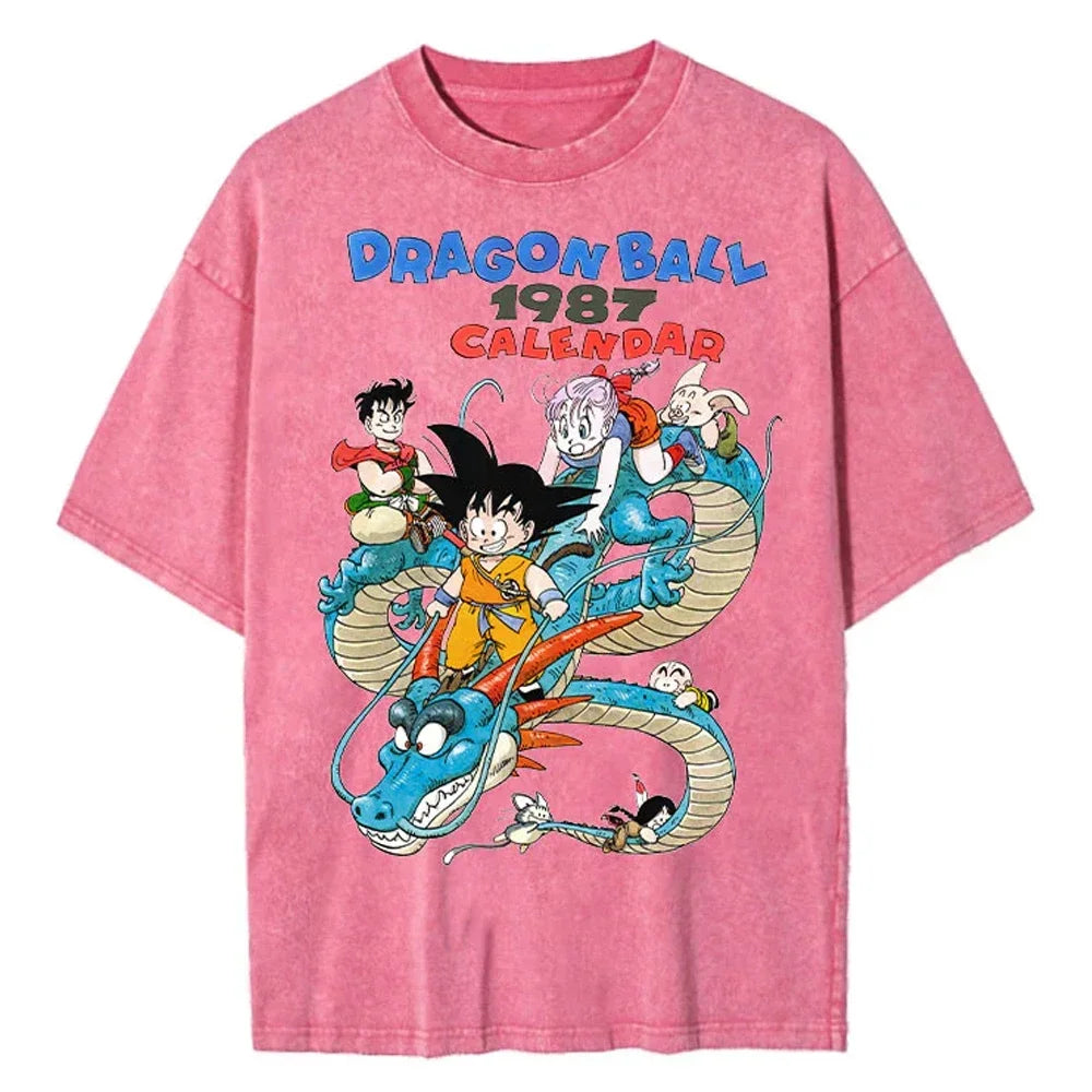 Men Streetwear Washed T Shirt Japanese Anime Dragon Ball Print T-Shirt Harajuku Cotton Casual Tshirt Summer Short Sleeve Tops