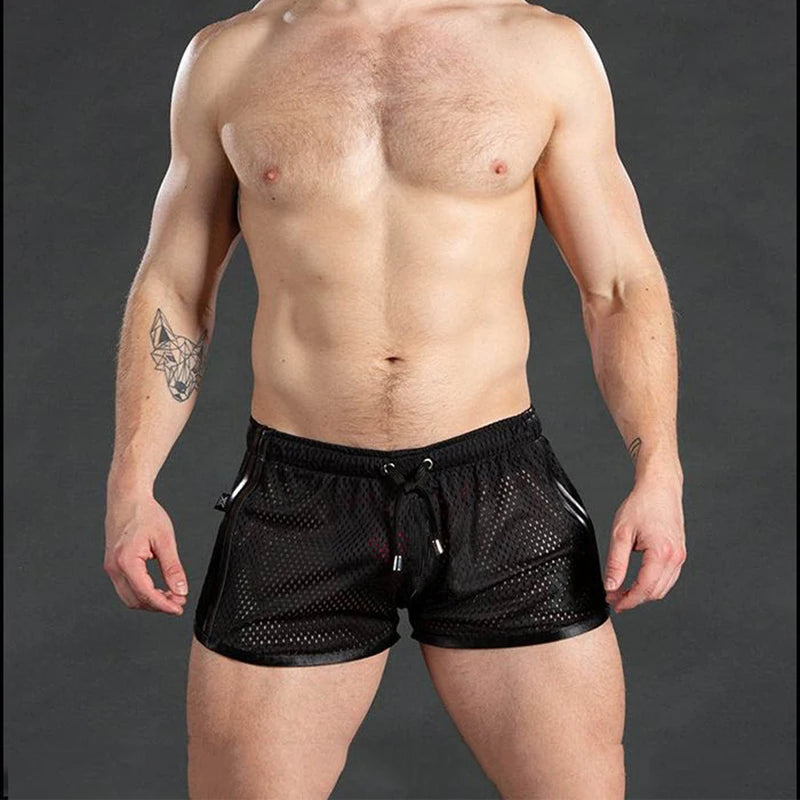 2025 new muscular fitness men's beach pants sports fitness casual quick dry hole breathable thin three-quarter pants men's sport