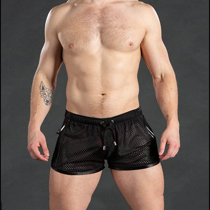 2025 new muscular fitness men's beach pants sports fitness casual quick dry hole breathable thin three-quarter pants men's sport