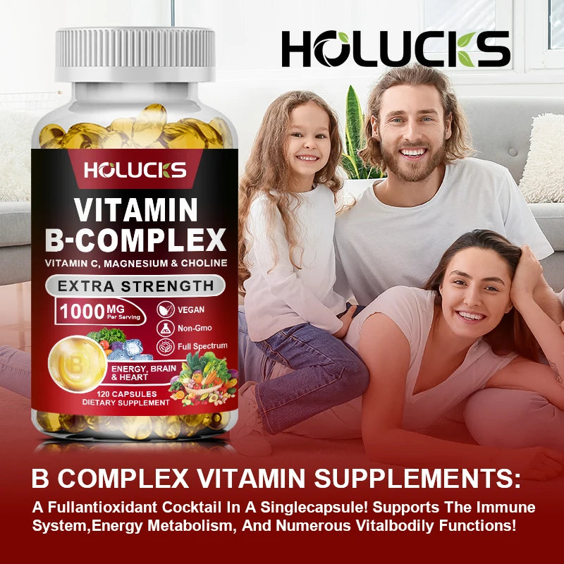 Vitamin B Complex Supplement, Rich in B1, B2, B3, B5, B6, Biotin, Strength Energy, Support Brain & Heart, Promote Metabolism