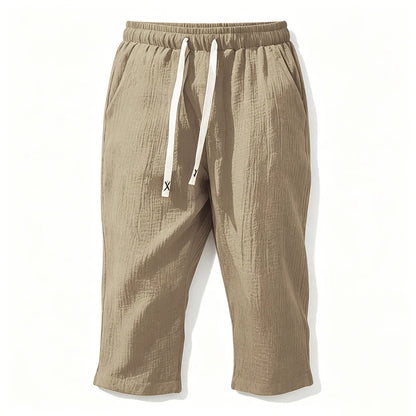 Summer Men Linen Capri Pants Drawstring Waist Loose Solid Color Casual Trousers For Daily Beach Vacation Outdoor Travel Wear