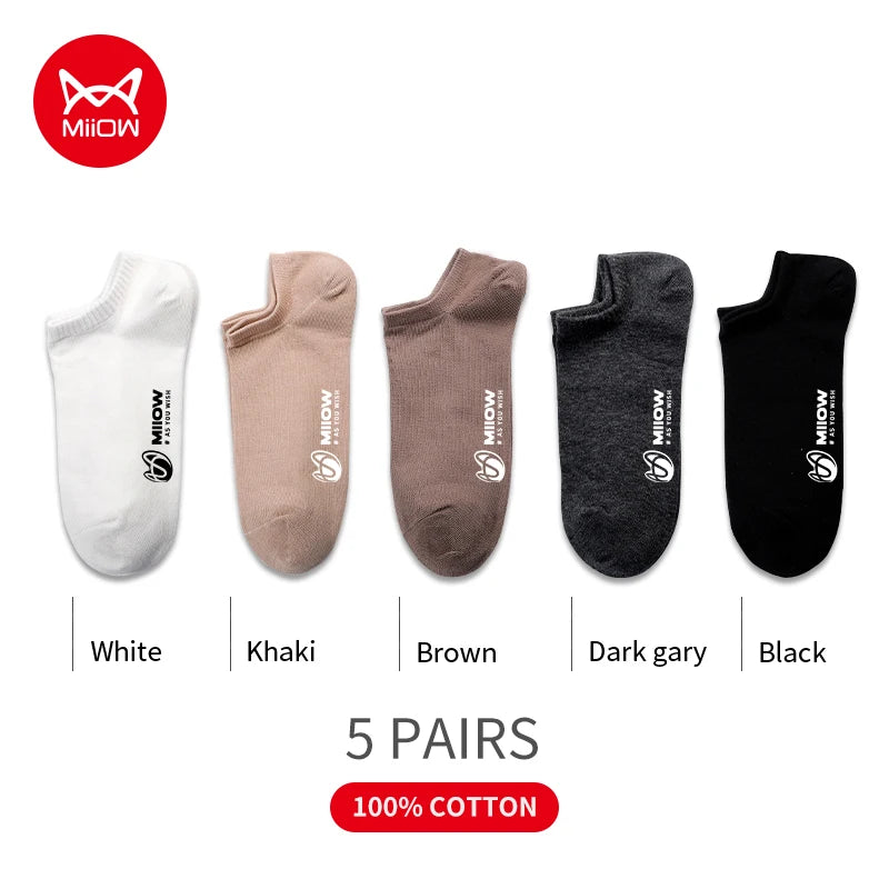 Cotton Men Socks - 5 Pairs Breathable Low Cut Ankle Socks Set for Summer Comfort