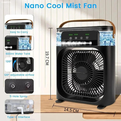 Portable 3-in-one Fan Air Conditioner with LED Light Humidifier and Timing Function Desktop Spray Fan for Home Office