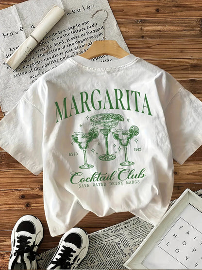 Loose 100% Cotton Y2k Margarita Drink T-Shirts Female Funny T Shirts Egirl Korean Fashion Graphic Tees Tops Women Clothing