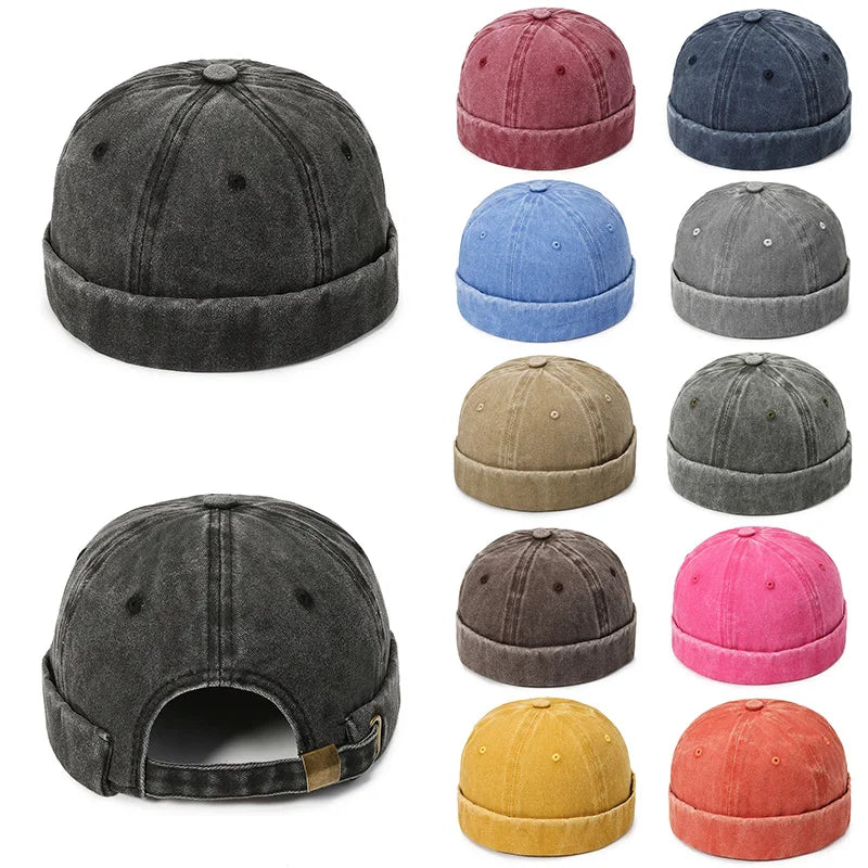 Denim Docker Cap – Brimless Sailor Beanie, Adjustable