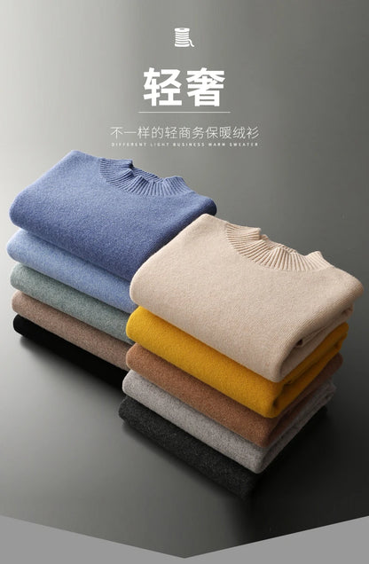 Winter Double Thick Men's Cashmere Sweater With Semi-High Neck High-End Warm Wool Knitted Bottoming Shirt