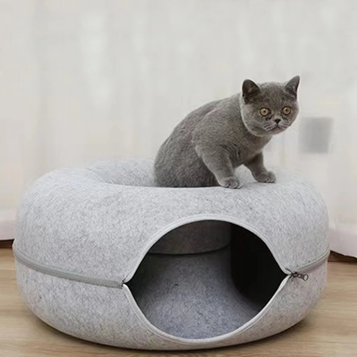 Felt Donut Bed for Cats House With Breather Hole Dog Bed Interactive Play Toys for Cats to Hide 2 in 1 Tunnel for Cats Bed