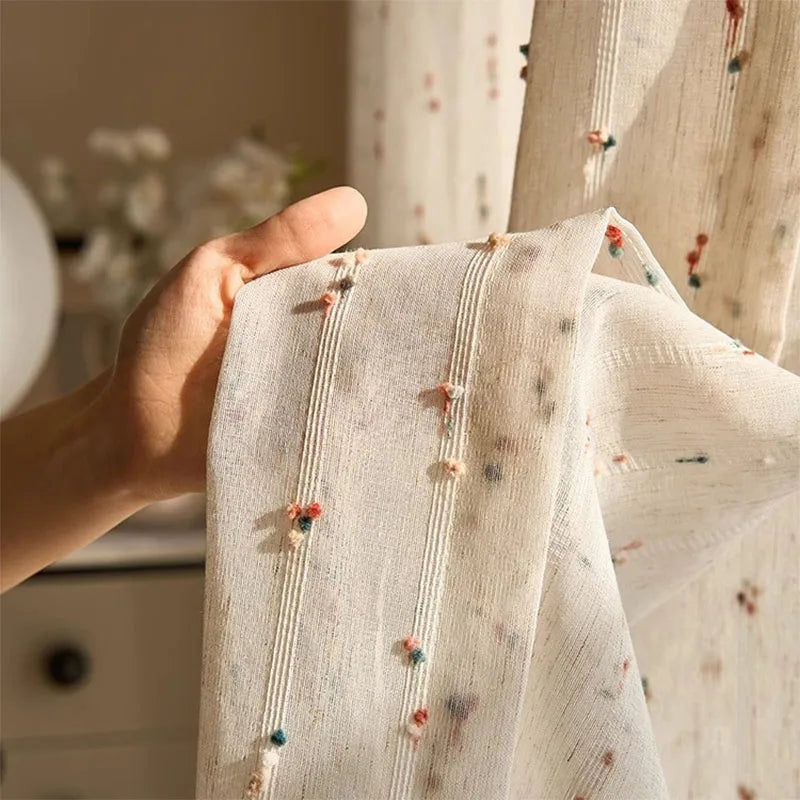Linen Transparent Curtain – Vintage Rainbow Jelly Bean Design | Easy Hang Bay Window Panel