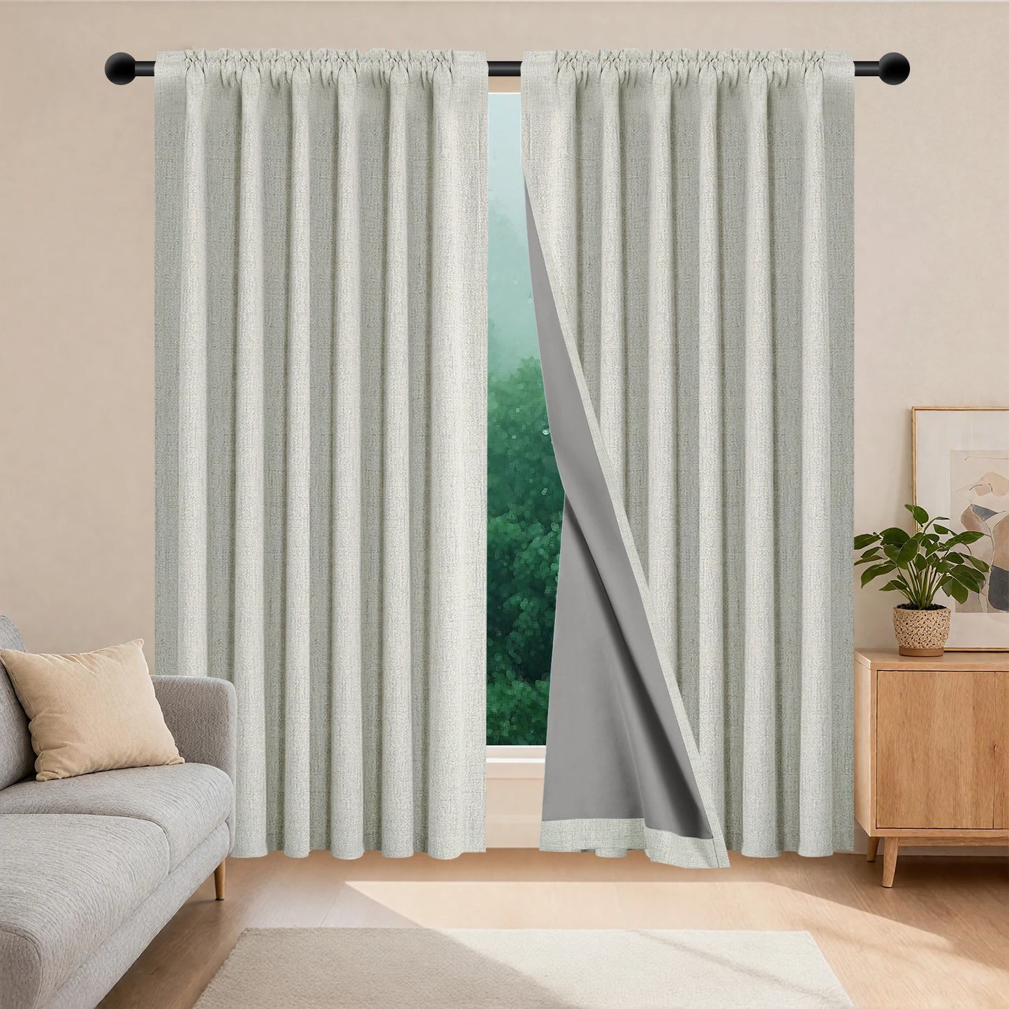 Blackout Linen Curtains - Thermal Eyelet Panels | Soft Texture, Sun Blocking Drapes