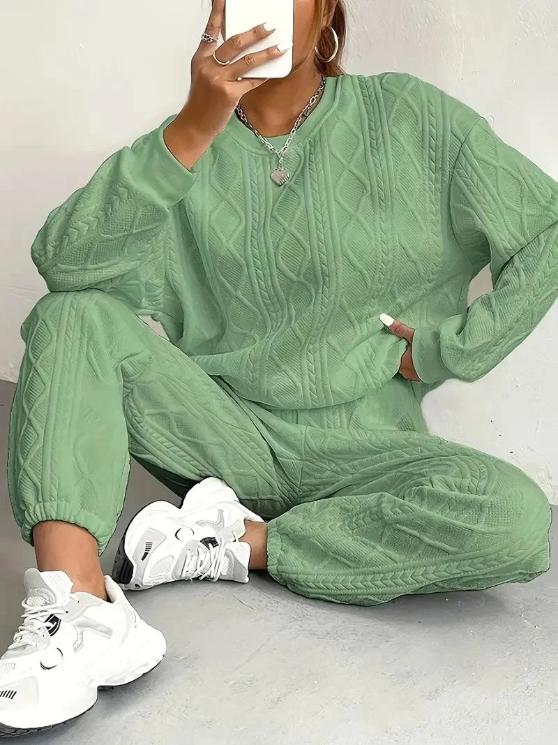 Women's 2 Piece Cable Knit Textured Sweatsuit Lounge Sets Fall Fashion 2026 for Women
