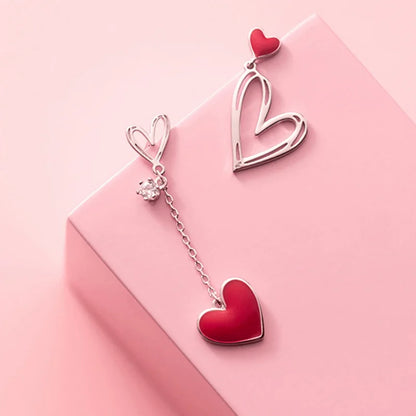 New Trendy Love Heart Zircon Tassel Earrings For Women Shiny Crystal Long Chain Asymmetric Dangle Earring Girl Party Jewelry