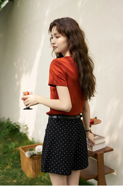 Women's Square-Neck T-Shirt – Elegant Cotton Short-Sleeve Top