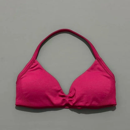 HISTELLO Strappy Bra Gym Top Women High Support Thin Strap Halter Sports Seamless Bras Scrunch Push-up Workout Yoga Tank Tops