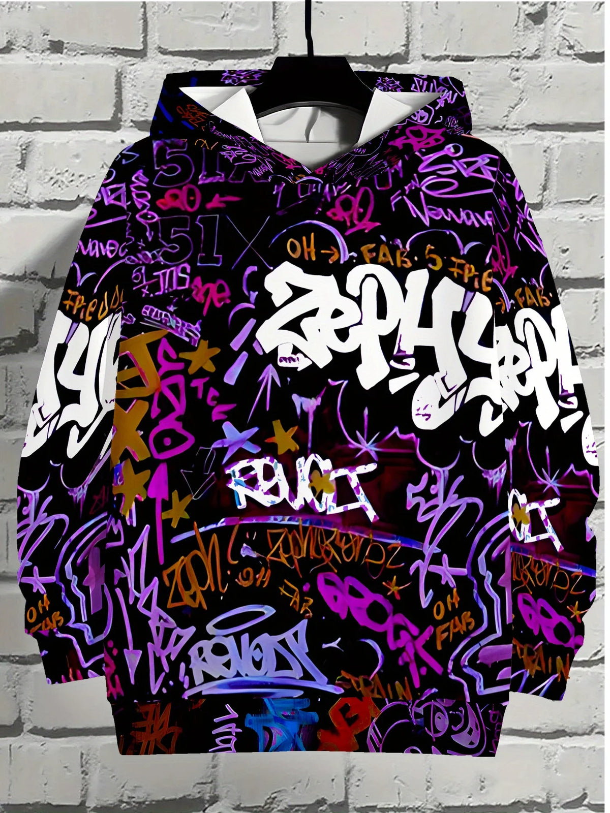 European and American Men's Autumn Gothic Letter Graffiti Print Soft and Comfortable Hooded Sweatshirt Outdoor Street Top