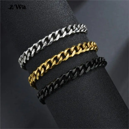 Awit Mens Simple 3-11mm Stainless Steel Curb Cuban Link Chain Bracelets for Women Unisex Wrist Jewelry Gifts