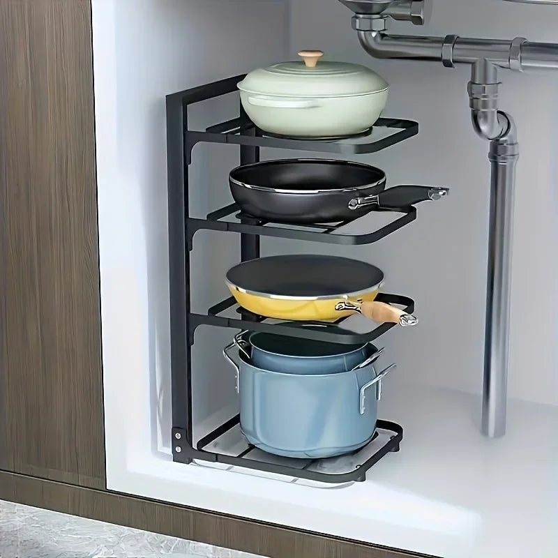 Adjustable Stainless Steel Pot Rack Multi-Layer Organizer Kitchen Storage Holder for Pots and Pans Household Use
