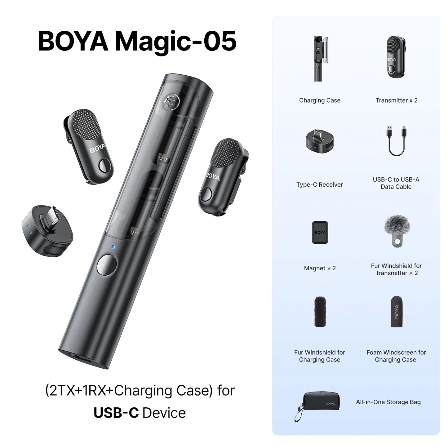 BOYA BOYA Magic Professional Wireless Lapel Microphone Shotgun/Desktop/Handheld Mic for iPhone Android Camera PC Video Recording