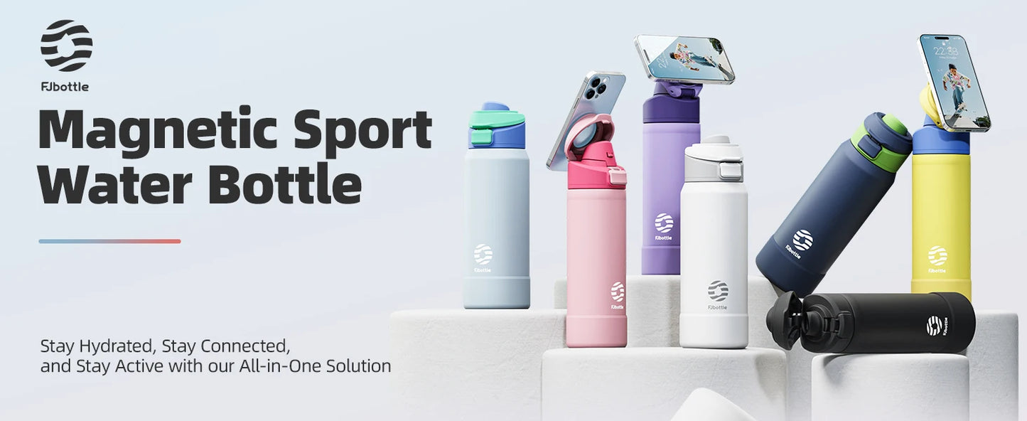 Fjbottle Magnetic Thermos Stainless Steel Sports Water Bottle with Magnetic Phone Holder Bouncing cover Insulation Cup