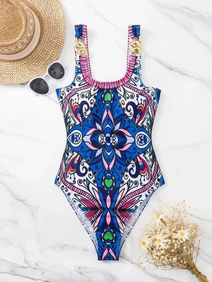Sexy and Fashionable Swimsuit 2026 Women's Retro Printed Push Up Swimsuit with One Piece Swimsuit Women Hot Spring Bikini Cut