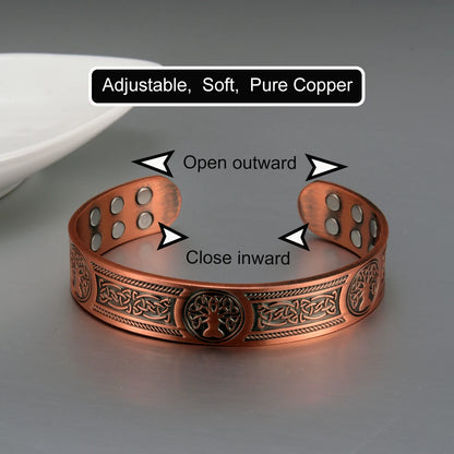 Vinterly Pure Copper Bracelets Vintage Viking Yggdrasil 15mm Adjustable Cuff Bangles Health Energy High Magnet Jewelry Resizable