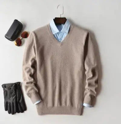 Cashmere Pullover Sweater - Men's V Neck Warm Cotton Blend Knitwear For Autumn Winter