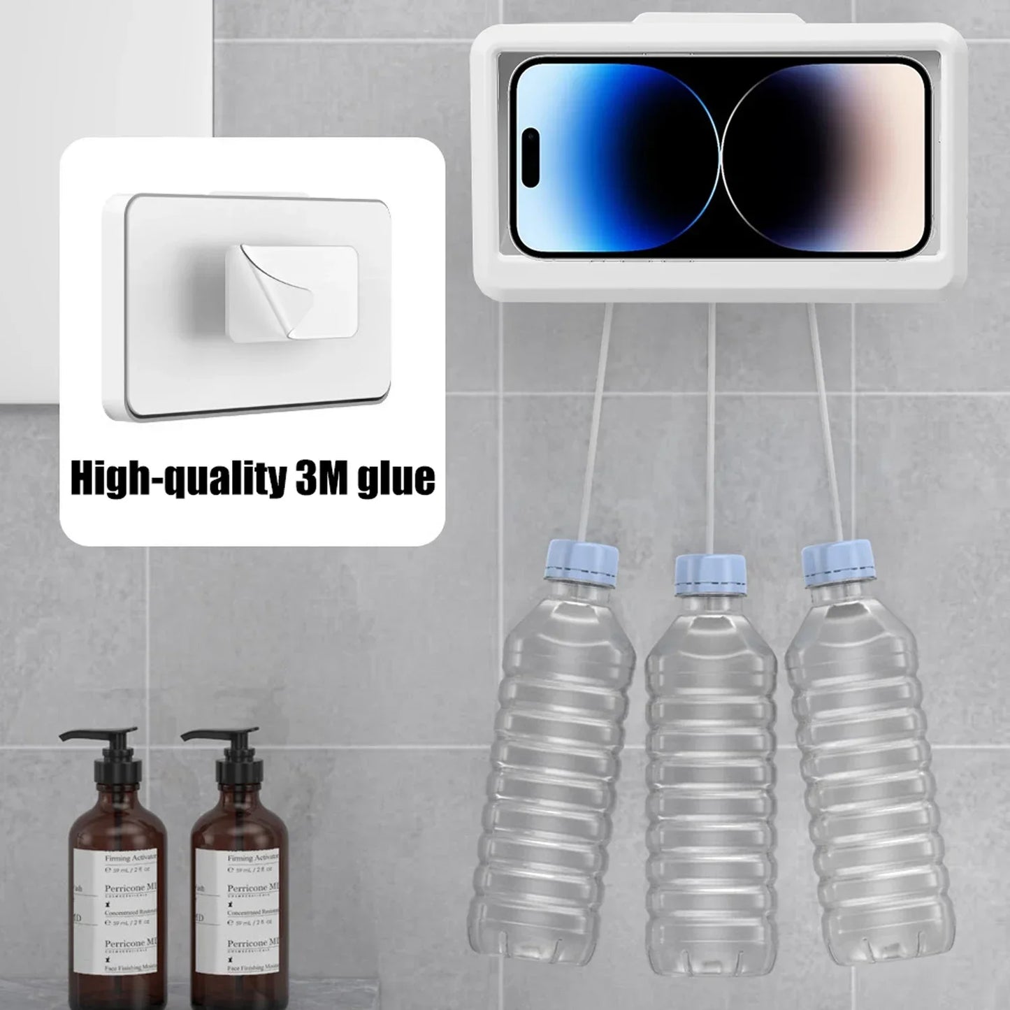 Waterproof Wall Mount Phone Holder 360° Rotatable Smartphone Storage Case Portable Phone Bracket for Bathroom Kitchen Daily Use