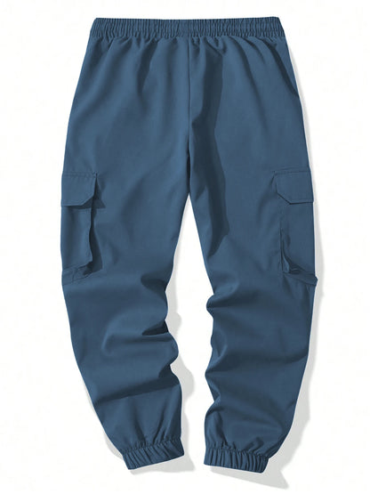 Men's Slim Fit Elastic Waist Cargo Pants Multi-Pockets Cuffed Hem Comfortable for Casual Outdoor Wear