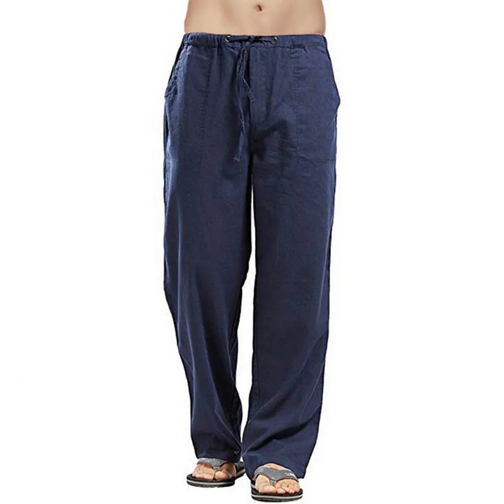 Cotton Linen Harem Pants Men Solid Elastic Waist Streetwear Joggers 2022 New Baggy Drop-crotch Pants Casual Trousers Men Running