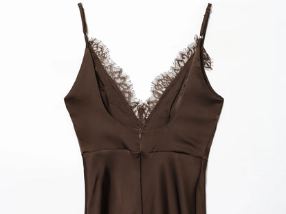 Women Lace Cami Dress - Sleeveless V Neck Mini Summer Dress | Slim Fit Polyester