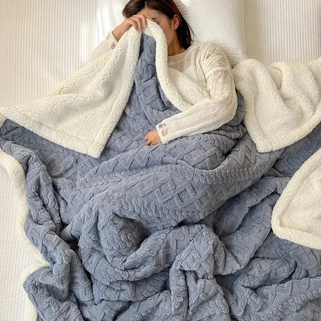 Soft Woolen Blanket - Warm Lamb Velvet Flannel Cover for Bedding Sofa and Office Use - ZOOMNSTORE