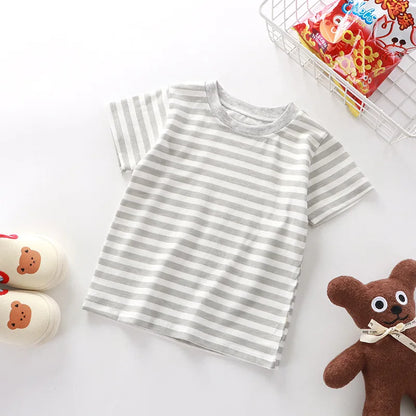 1pcs Kid 100% Cotton Short Sleeve T-shirt Summer Baby Comfortable Clothes Boys Girls Stripe Tee Children Breathable Leisure Tops