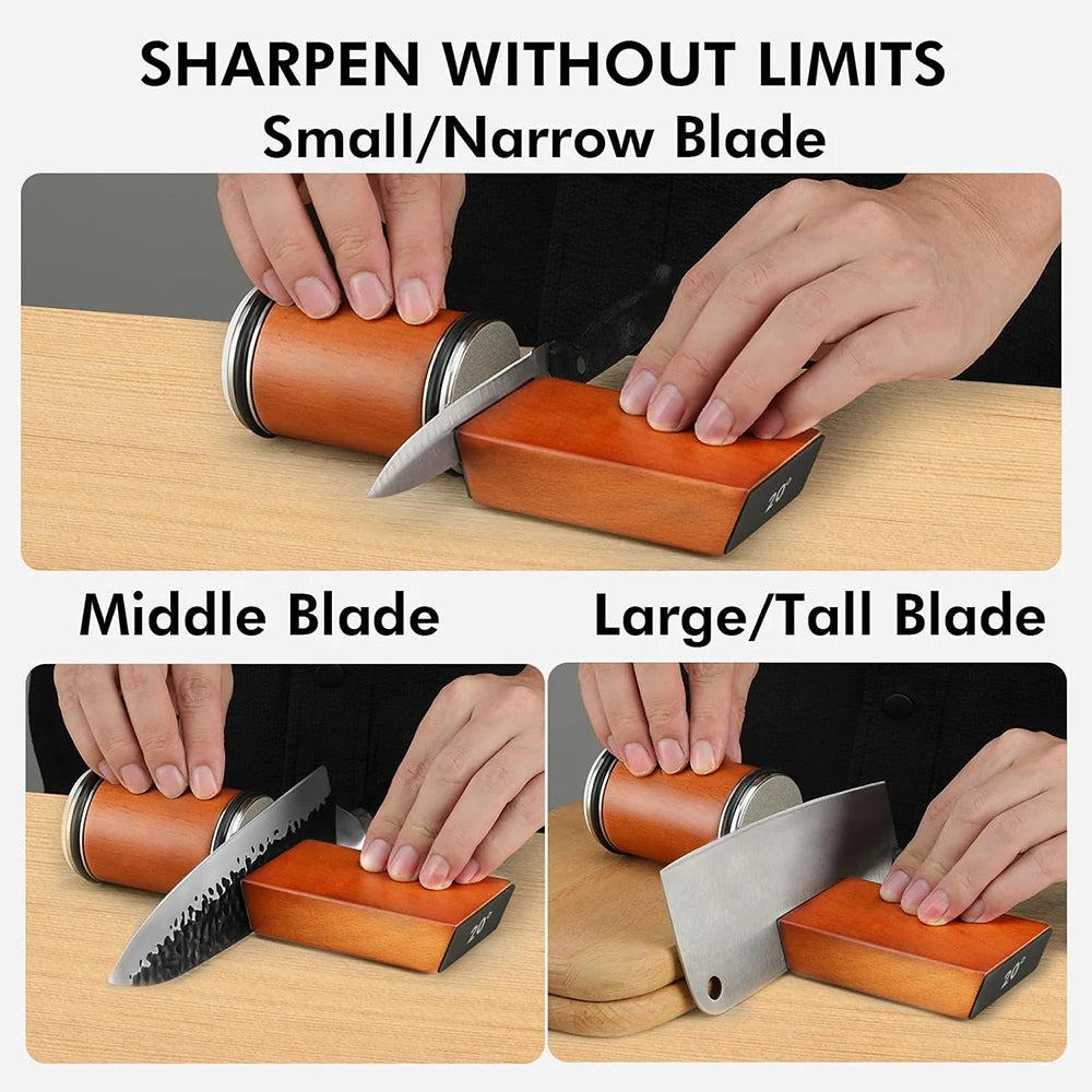 Rolling Knife Sharpener | Double Sided Diamond Sharpening Stone with Magnetic Angle