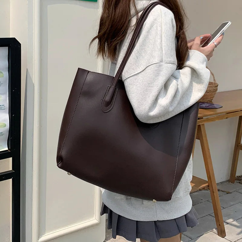 Vintage Women's Tote Bag - Large Capacity PU Leather Shoulder Purse for Everyday Use