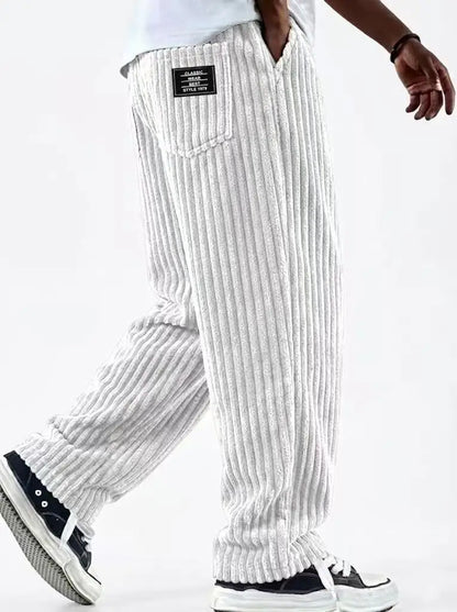 Winter Thick Warm Corduroy Sweatpants Men Fleece Liner Drawstring Straight Loose Track Pants Male Casual Fleece Thermal Trousers