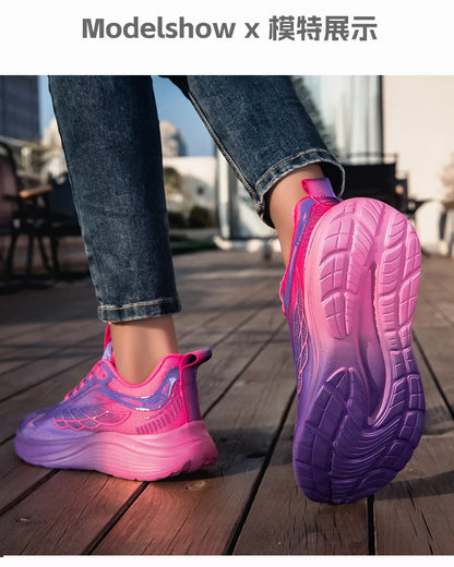 New Purple Orange Gradient Mesh Running Shoes for Men & Women, Lightweight Breathable Athletic Sneakers