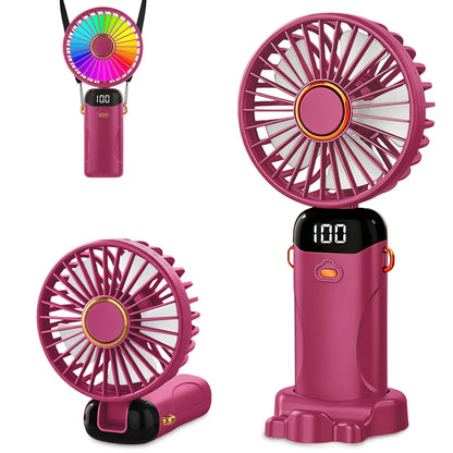 USB Rechargeable Handheld Fan 1200mAh 6 Speeds Foldable LED Light Blade Portable Mini Fan Personal Cooler for Home Gift