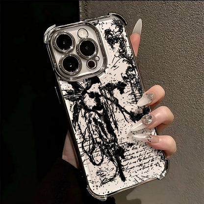 Cool Dark Gothic Cross Mark Line Plating Phone Case For IPhone 17 16e 16 15 14 13 12 11 Pro Max X XR XSMax 7 8 Mini Air Plus