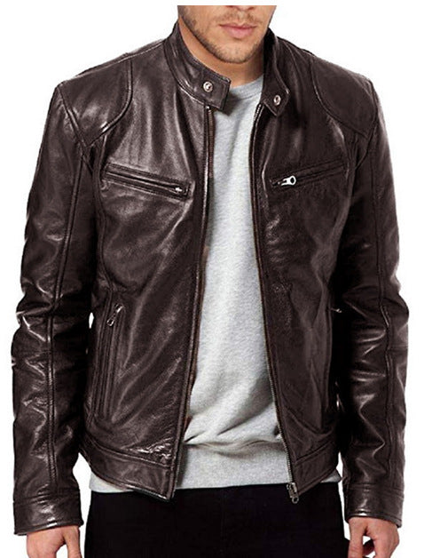 2023 Fashion Mens Leather Jacket Slim Fit Stand Collar PU Jacket Male Anti-wind Motorcycle Lapel Diagonal Zipper Jackets Men