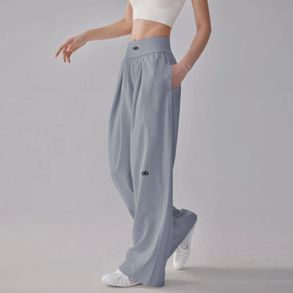 Women High Waist Loose Straight Leg Yoga Pants Quick‑Dry High‑Stretch Cooling Thin Wide Leg Running Fitness Sport Long Trousers