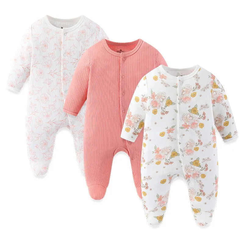Baby Cotton Romper - Newborn Jumpsuit With Covered Button Closure, Soft Cotton Baby Clothes