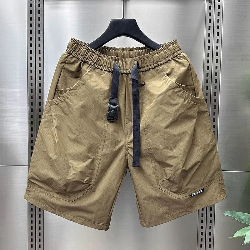 2025 Men's Large Pocket Waistband Work Shorts Summer Thin New Loose Straight Half Middle Pants