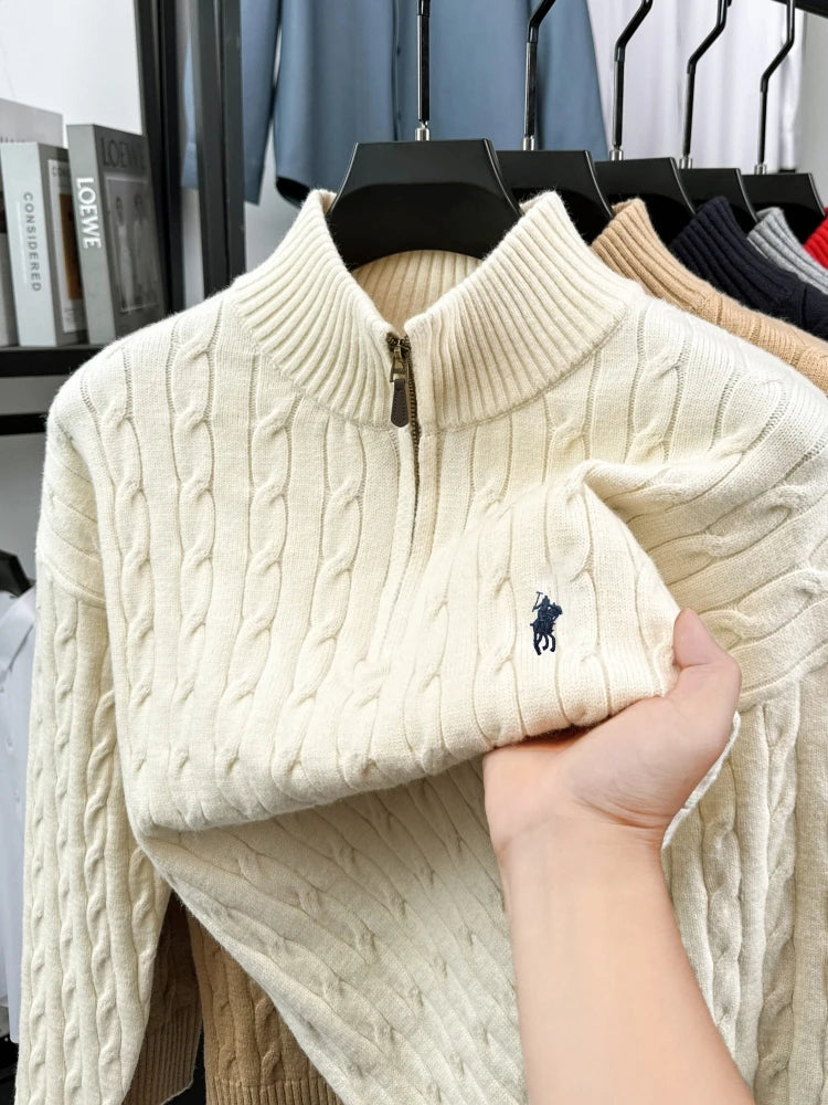 High end luxury brand zipper sweater men's designer new fashion classic Paul Pony embroidery winter warm plush knitted pullover