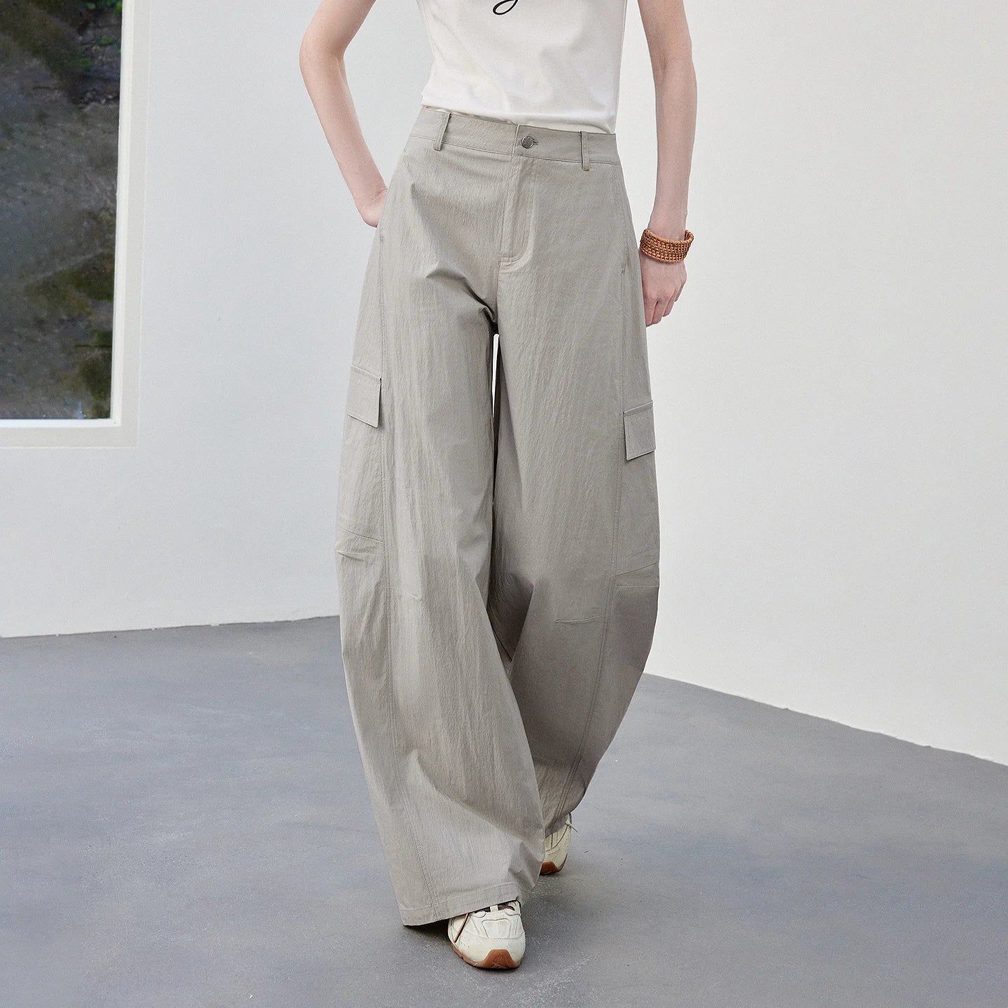 TOYOUTH Women's High Waist Wide Leg Banana Pants 2026 Summer New Multi Pocket Casual Trousers, Breathable Linen Blend