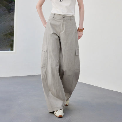 TOYOUTH Women's High Waist Wide Leg Banana Pants 2026 Summer New Multi Pocket Casual Trousers, Breathable Linen Blend