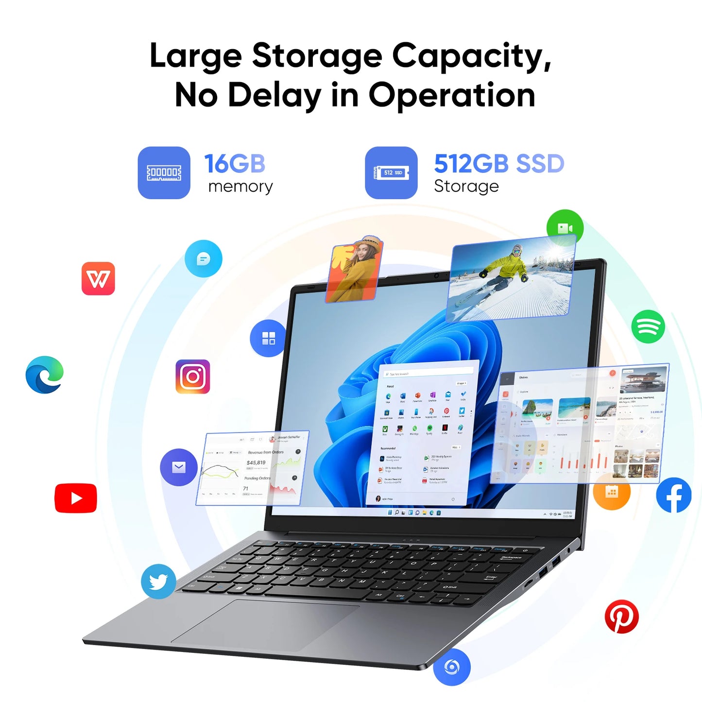 Windows 11 Pro Laptop – 14 Inch QHD Display, Intel Core m3, 16GB RAM, 512GB SSD Ultrabook